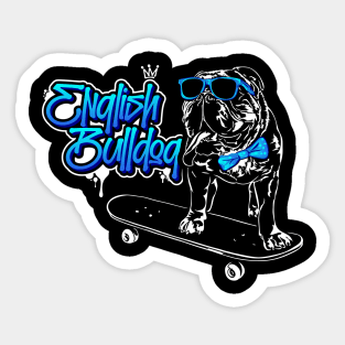 Funny English Bulldog skateboard dog portrait Sticker